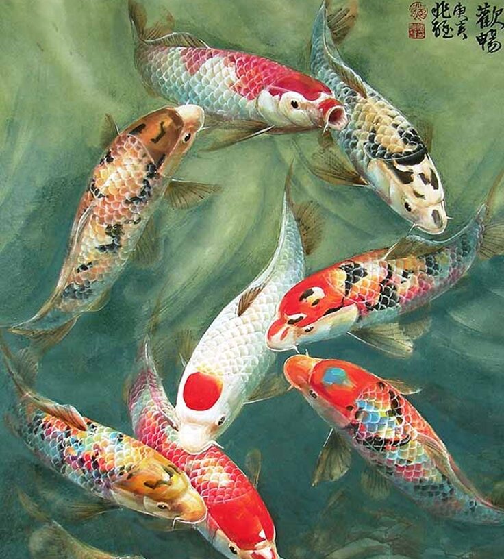 tranh phong thuỷ cá chép